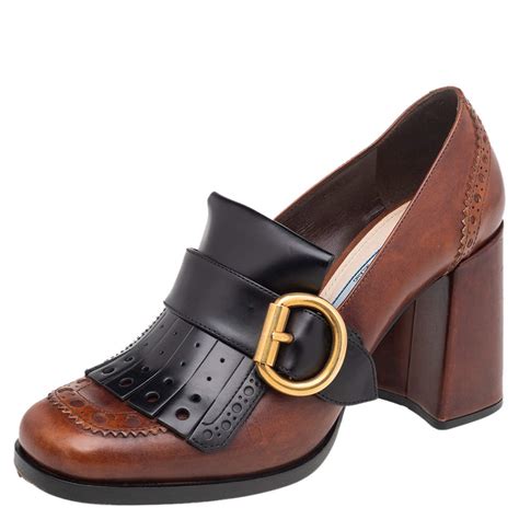 prada pumps black brown stripe|prada pumps block heel.